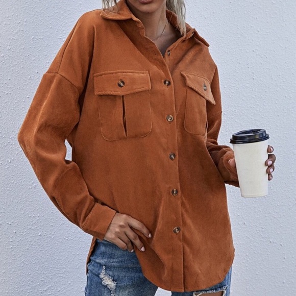 Rust brown oversized button down pocket shacket - Picture 7 of 13